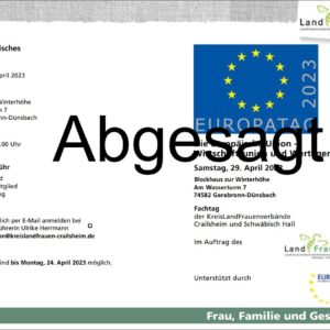 Bitte beachten der geplante Europatag am 29. April 2023 wird abgesagt!