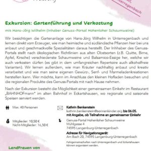 Exkursion: Gartenführung und Verkostung am 13. Mai 2023