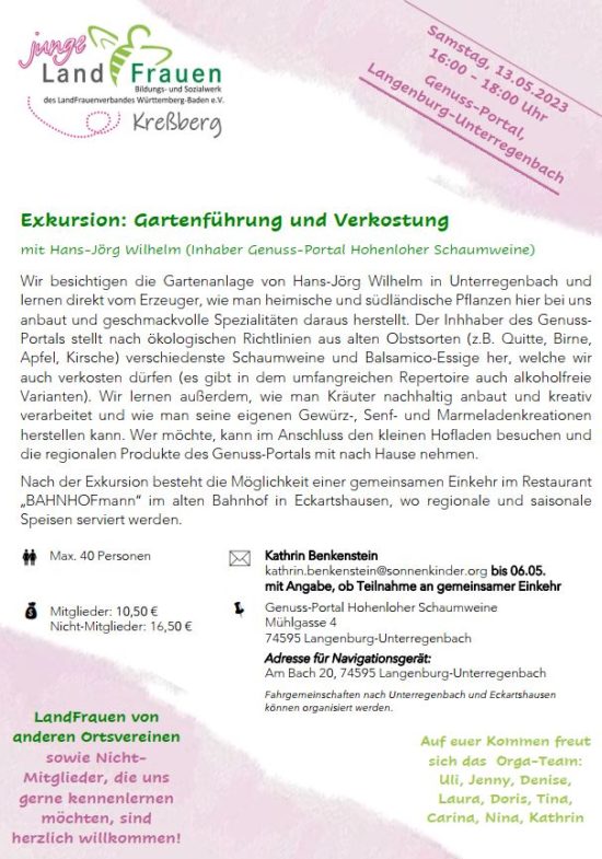 Exkursion: Gartenführung und Verkostung am 13. Mai 2023