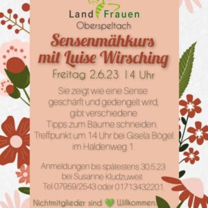 Sensenmähkurs am 2. Juni 2023 in Oberspeltach