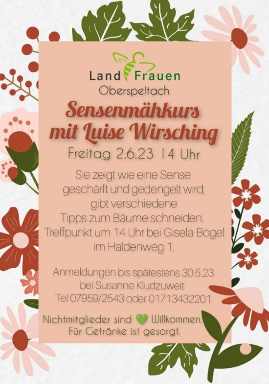 Sensenmähkurs am 2. Juni 2023 in Oberspeltach