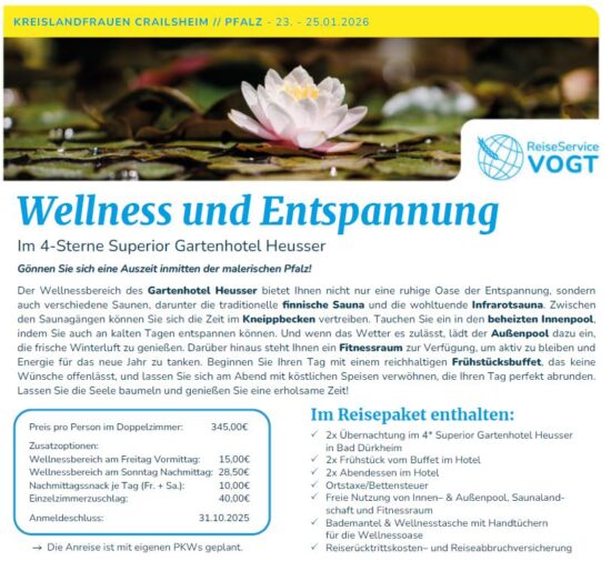 Wellness und Entspannung vom 23.-25.01.2026
