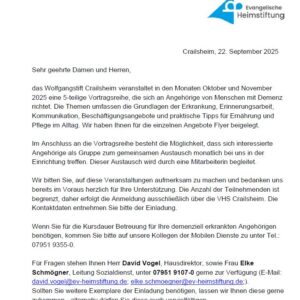 Votragsreihe für Angehörige mit Demenz
