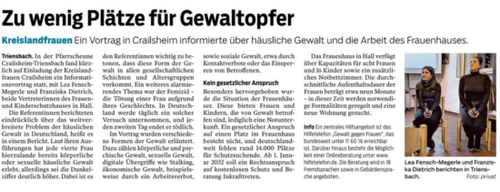 Bericht im Hohenloher Tagblatt vom 4.12.2025