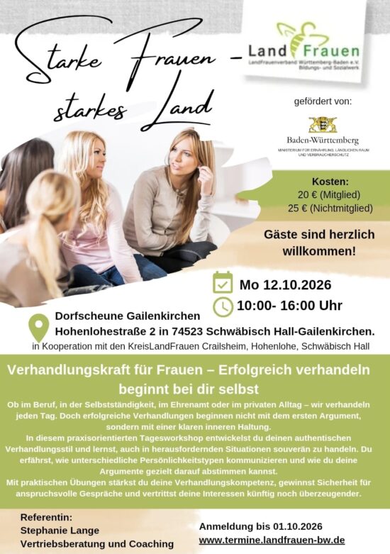 Seminar zum Thema-  Verhandlungskraft für Frauen am 12. Okotber 2026