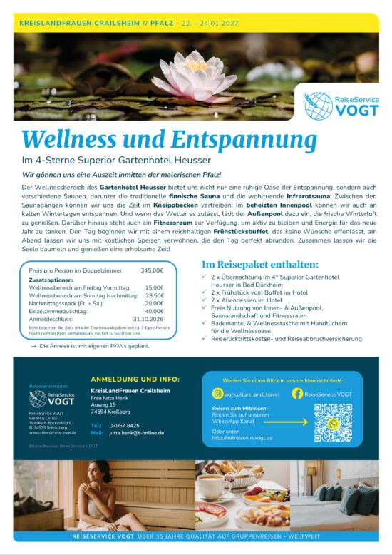 Wellnessreise vom 22.-24.01.2027