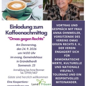 Herzliche Einladung zum Kaffeenachmittag am 24.9.26